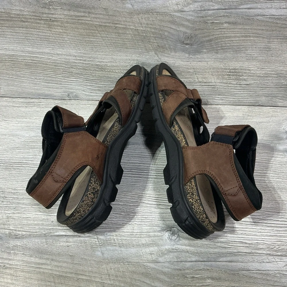 ECCO Men's 45-11/11.5 Brown Sport Leather Hiking Sandals Shoes Adjustable Strap